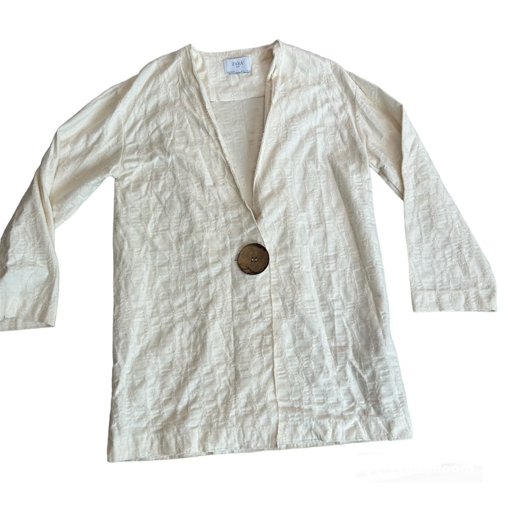 Zara Ecru light cream textured long sleeve blazer jacket Sz S NWT